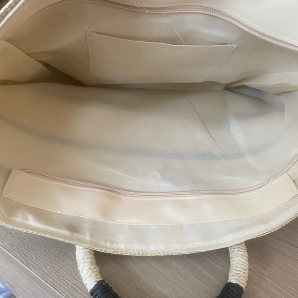 Striped Woven Tote Bag - Black and Tan - Picture 3 of 4